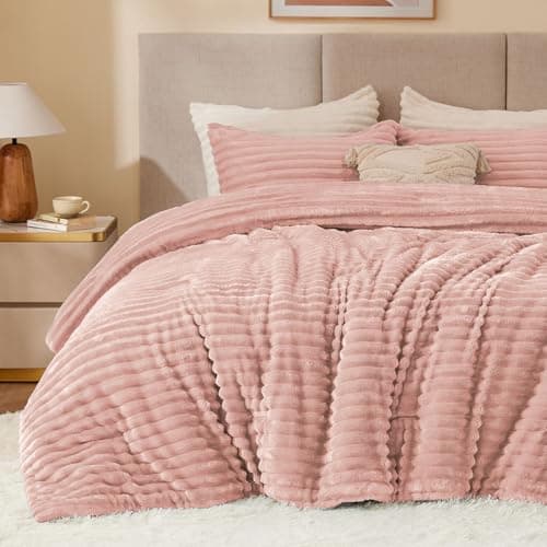 BEDELITE Fleece King Comforter Set -Super Soft & Warm Fluffy Dusty Pink Bedding, Luxury Fuzzy Heavy Bed Set for Winter with 2 Pillow Cases - Image 1