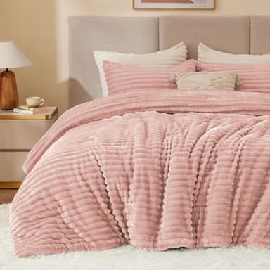 BEDELITE Fleece King Comforter Set -Super Soft & Warm Fluffy Dusty Pink Bedding, Luxury Fuzzy Heavy Bed Set for Winter with 2 Pillow Cases - Image 1