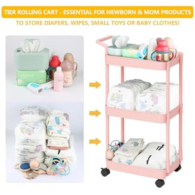 Volnamal Baby Diaper Caddy – Plastic Diaper Organizer for Nursery Essentials, Movable Cart for Changing Table & Crib, Easy to Assemble, Pink - Image 3