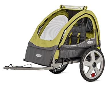 Instep Sync Single Seat Bike Child Trailer, Max Weight 40 lbs., 5-Point Harness, Folding Frame, Quick Release Wheels, Easy Storage, Bug Screen & Weather Shield, Green/Grey - Image 1