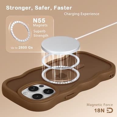 Amzfield Magnetic for iPhone 15 Pro Max Case, Compatible with Magsafe Wavy Frame Cute Translucent Matte Hard Back Silicone Bumper Shockproof Phone Case for iPhone 15 Pro Max Women Girls, Brown - Image 3