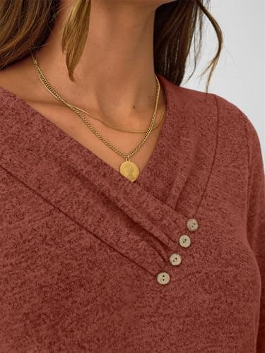 AUTOMET Womens Long Sleeve Tunic Top Lightweight Sweaters V Neck Button Shirts 2025 Dressy Casual Business Blouses Trendy Sweatshirt Fall Fashion Clothing Caramel L - Image 5