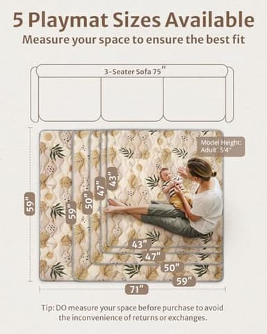 Blissful Diary Baby Play Mats for Floor, 50x50 Playpen Mat, Thick Cushioning Padding Foam Playmat for Baby and Toddlers Infants, Non-Slip & Machine Washable, Earth Tones Design - Image 3