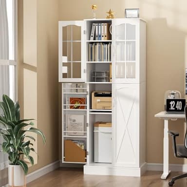 kepptory 64" Kitchen Pantry Cabinet, Pantry Storage Cabinet with Adjustable Shelves, Kitchen Buffet Cupboards Storage Cabinet for Home Office Use (White, 16" D x 24" W x 64" H) - Image 8