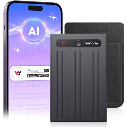 Tophorse AI Voice Recorder, Free Transcribe & Summarize with AI Technology, Digital Voice Recorder w/Case, App Control, Support 101 Languages, 64GB Memory, Voice Recorder for Meetings, Calls, Black
