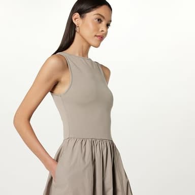 The Drop Women's Dia Mixed Fabric Midi Tank Dress Vintage Khaki, XS - Image 3
