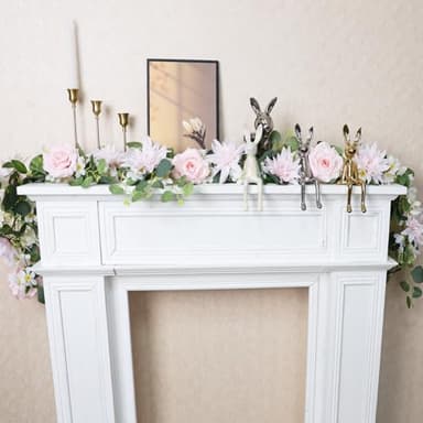 DIYDOFUN Pack of 2 Artificial Rose Flower Garland with Greenery - 5.6 FT Eucalyptus Garlands Floral Garlands for Wedding Arch Mantle Backdrop Patio (Light Pink & White, 2 X 5.6 FT Garlands) - Image 3