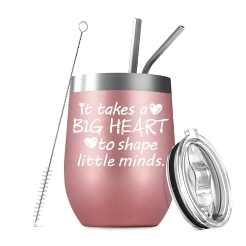 Deitybless Teacher Gifts for Women, Funny Birthday Gifts for Teachers, Preschool Teacher Appreciation Gifts, It Takes a Big Heart to Help Shape Little Minds, 12oz Wine Tumbler - Image 1