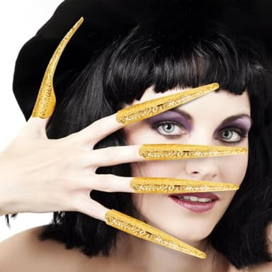 10PCS Long Finger Claws Fake Nail Rings Adjustable Women Halloween Costume Accessories Vampire Cosplay Gold - Image 4