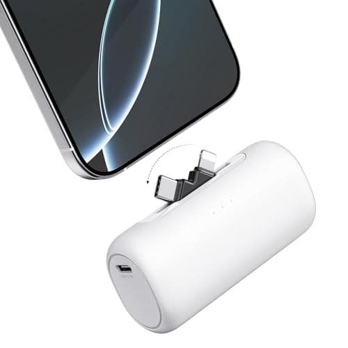Winecube Portable Charger for iPhone with 2-in-1 Connector,5000mAh Small Power Bank, Fast Charging Compatible with iPhone 16/15/14/13/12/11 Series,Samsung S25/24,Android,White - Image 1