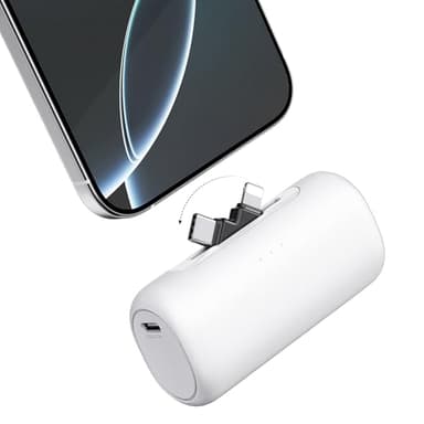 Winecube Portable Charger for iPhone with 2-in-1 Connector,5000mAh Small Power Bank, Fast Charging Compatible with iPhone 16/15/14/13/12/11 Series,Samsung S25/24,Android,White - Image 1