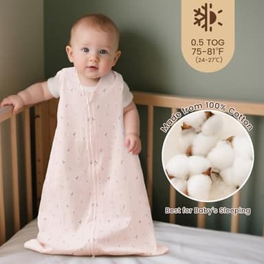 PHF Soft Baby Sleep Sack 0-6 Months 100% Organic Cotton Wearable Blanket, 2-Way Zipper 0.5 TOG Toddler Sleeping Sack 3 Pack, Comfy Sleep Bag for Baby Girls, Pink Floral (Small) - Image 2