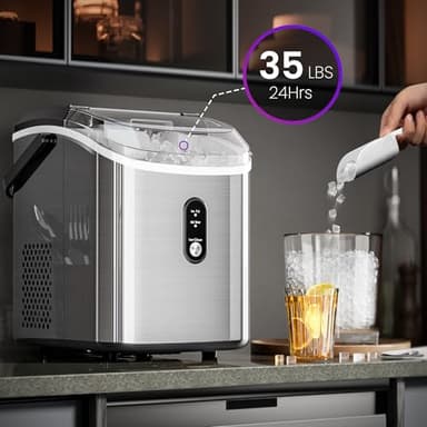 Kismile Nugget Ice Makers Countertop, Portable Sonic Ice Machine with Self-Cleaning/One-Click Operation for Home/Office(Silver) - Image 2