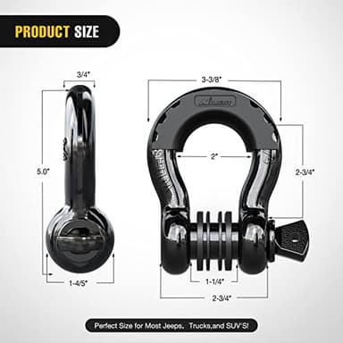 Nilight - 90052B 2 Pack 3/4" D-Ring Shackle 4.75 Ton (9500 Lbs) Capacity with 7/8" Pin Heavy Duty Off Road Recovery Shackle with Isolators & Washer Kit for Jeep Truck Vehicle , Black - Image 2