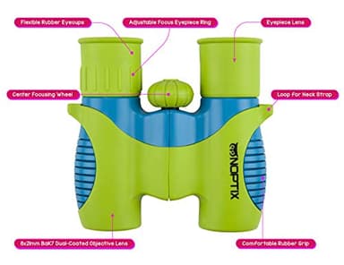 Binoculars for Kids, Girls or Boys Real Kids Binoculars in Vibrant Green Blue - Includes Sticker Book with 40 Bird Species - Small Toys for Toddlers - Image 6
