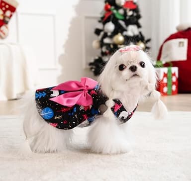 MSNFOASM Dog Christmas Dress,Short Velvet Dog Winter Outfit,Small Dogs Girl Winter Apparel, Cat Clothes(Romantic Fantasy M) - Image 7