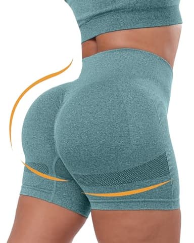 CHRLEISURE Women's 4 Packs Workout Gym Shorts, High Waisted Butt Lifting Scrunch Butt Seamless Booty Shorts(Black,DGray,Green,Blue,M) - Image 2