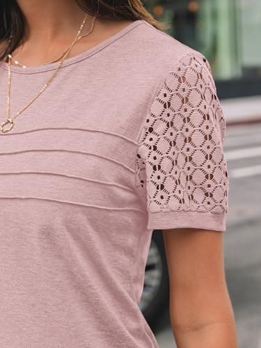 AUTOMET Women's Short Sleeve Shirts Dressy Lace Summer Tops 2025 Spring Trendy Casual T-Shirts Cute Work Outfits Blouses Pink M - Image 5