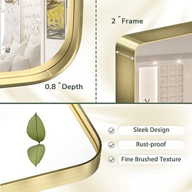 TokeShimi 20 x 30 Inch Gold Bathroom Wall Mirror Vanity Metal Frame Round Corner Rectangular for Home Decor Living Room Entryway (Horizontal/Vertical) - Image 5