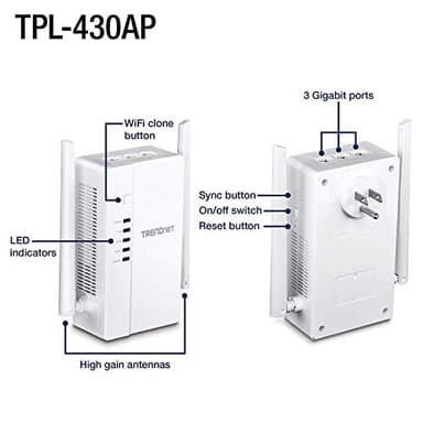 TRENDnet Wi-Fi Everywhere Powerline 1200 AV2 AC1200 Wireless Access Point, Expand Your Wireless Coverage, Built-in Concurrent Dual-Band, 3 x Gigabit Ports, MIMO, Beamforming, White, TPL-430AP - Image 3