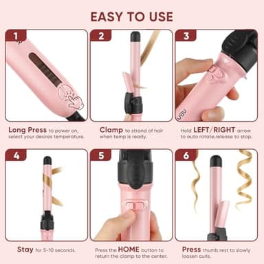 Rotating Curling Iron Set, Automatic Curling Wand for Long Hair, Easy to Use Hair Curler Get Effortless Beach Waves, 3 Sizes Ceramic Barrel 0.75" 1" 1.25" to 430°F with Home Button, Dual Voltage - Image 6