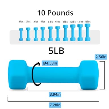 Portzon Weights Dumbbells 10 Colors Options Compatible with Set of 2 Neoprene Dumbbells Set,1-15 LB, Anti-Slip, Anti-roll, Hex Shape Blue - Image 2