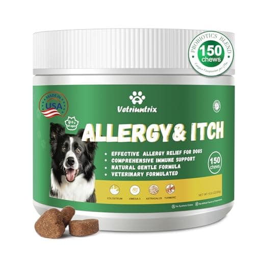 Vetriuntrix Dog Allergy Relief Chews, Dog Itch Relief Chews for Large Dogs Paw Licking Itchy Skin Seasonal Allergies, Probiotics with Astragalus Omega-3 for Coat Immune Supplement-150ct - Image 1