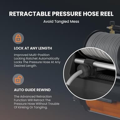 Giraffe Tools Grandfalls Pressure Washer Pro, Electric Wall Mount Power Washer with 100FT Retractable Pressure Hoses, 3700PSI, 1.6GPM, 4 Nozzles, Foam Cannon for Cars/Patios, Dark Silver - Image 5