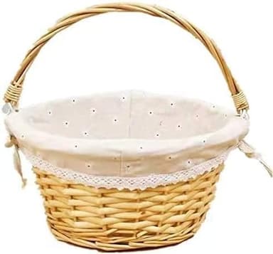 Oypeip Wicker Basket Gift Baskets Empty Round Willow Woven Picnic Basket Cheap Easter Candy Basket Storage Basket Wine Basket with Handle Egg Gathering Wedding Basket (Nature) - Image 1