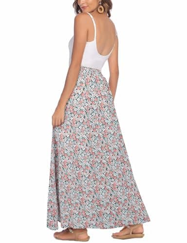 Bluetime Women Flowy Long Skirts Summer Beach Pleated Elastic High Waisted Casual Maxi Skirts (XL, Floral34) - Image 5