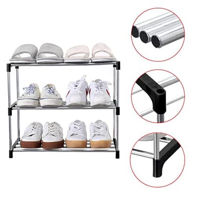 Jucaifu Stackable Small Shoe Rack, Entryway, Hallway and Closet Space Saving Storage and Organization (3-Tier, Black) - Image 5