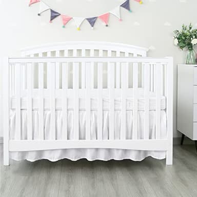 Crib Bed Skirt 28” x 52” with 14” Drop Pleated Dust Ruffle for Baby Boys Girls Elastic Adjustable Fit Toddler Bedskirt Easy On/Off Soft Nursery Standard Crib Bedding Skirts Solid White Crib Skirt - Image 6