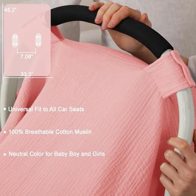 100% Muslin Cotton Car Seat Cover Baby, Carseat Canopy Cover, Universal Fit Stroller Covers for Boys and Girls (Pink) - Image 5