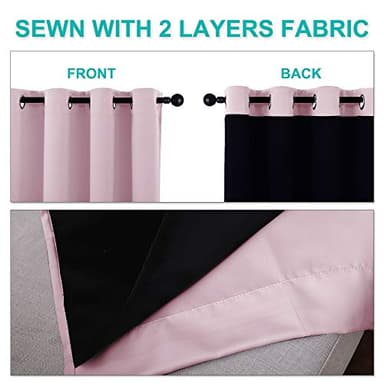 NICETOWN 100% Blackout Window Curtain Panels, Baby Pink, 2 Pieces, 42-inch Wide Per Panel, Full Light Blocking Drapes with Black Liner for Nursery, 72-inch Drop Thermal Insulated Draperies - Image 5