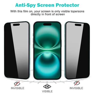 PEHAEL 3+3Pack for iPhone 16 Privacy Screen Protector with Camera Lens Protector Full Coverage Anti-Spy Tempered Glass Film 9H Hardness Easy Installation Bubble Free [6.1 inch] - Image 4