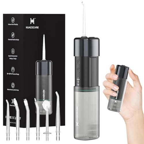 HUACO CARE Portable Mini Water Flosser, Oral Irrigator Water Teeth Cleaner Pick with Telescopic Water Tank,3 Modes & IPX7 Waterproof, Home & Travel - Image 1