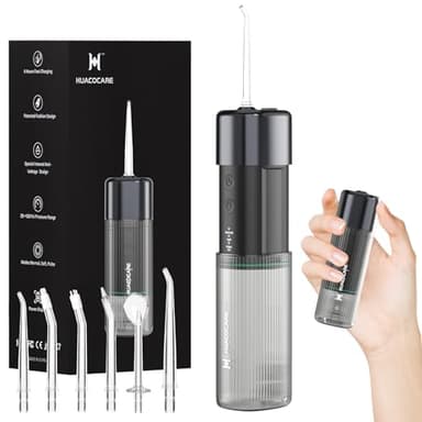 HUACO CARE Portable Mini Water Flosser, Oral Irrigator Water Teeth Cleaner Pick with Telescopic Water Tank,3 Modes & IPX7 Waterproof, Home & Travel - Image 1
