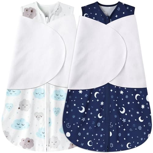 BSTOPPT Newborn Sleep Sack Baby Swaddle,6-12 Months,3-Way Adjustable Wearable Blanket,100% Rayon Cotton Swaddling Sleeping Bag，TOG 0.5（Clouds&Starry Sky） - Image 1