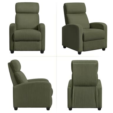 Yaheetech Corduroy Recliner Chair Single Sofa Home Theater Seating Adjustable Modern Reclining Chair for Living Room Bedroom Home Theater Dark Green - Image 8