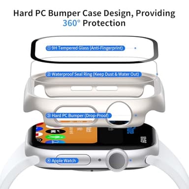JERXUN 6 Pack Case with Tempered Glass Screen Protector for Apple Watch Series 11 Series 10 46mm, Ultra-Thin Scratch Resistant Full Protective Hard PC Bumper Cover for Apple Watch 46mm - Image 2