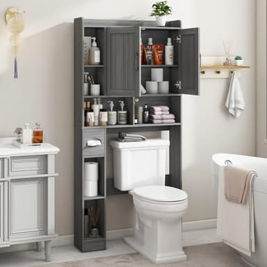 Over The Toilet Storage Cabinet, Farmhouse Storage Cabinet Over Toilet with Barn Door，Home Space-Saving Toilet Rack for Bathroom, Restroom and Laundry.（Wash Grey） - Image 8