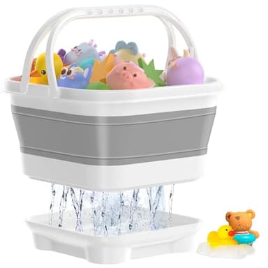 Anivia Foldable-Bath-Toy-Storage-Organizer, Bath Toy Holder with Base, Quick-Drain-Drying Bathtub Toy Storage/Basket, Stand Up Bathroom Shower Toys Holder for Kids - Gray - Image 1
