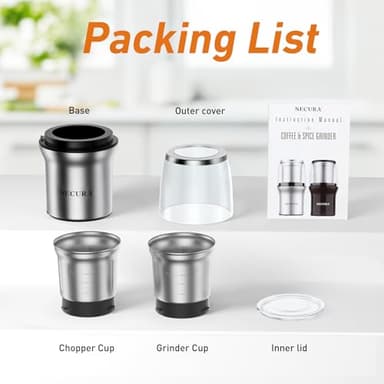 Secura Electric Coffee Grinder and Spice Grinder with 2 Stainless Steel Blades Removable Bowls - Image 9
