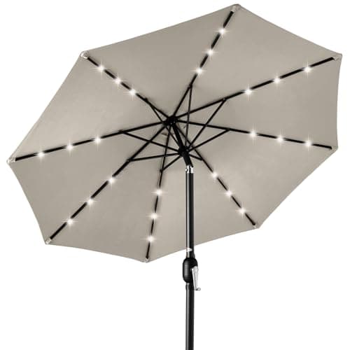Best Choice Products 10ft Solar Polyester LED Lighted Patio Umbrella w/Tilt Adjustment and UV-Resistant Fabric - Beige - Image 1