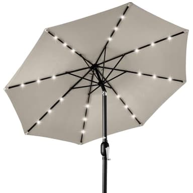Best Choice Products 10ft Solar Polyester LED Lighted Patio Umbrella w/Tilt Adjustment and UV-Resistant Fabric - Beige - Image 1