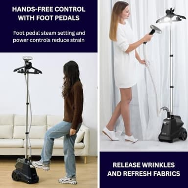 SALAV Heavy Duty Commercial Full-Size Garment Steamer with Foot Pedals and Extra Large 3L (101.5 oz) Water Tank, 1800 watts of Poweful Steam (Navy) - Image 5