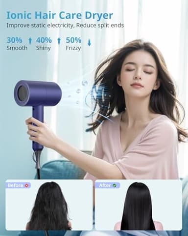 SHRATE Lightweight Ionic Hair Dryer with Diffuser - Powerful 1800W Blow Dryer for Fast Drying - Professional Low Noise Mini Hair Dryer for Travel, Gifts, Hair Styling - Image 5