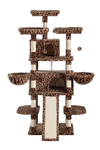 SHA CERLIN 68 Inches Multi-Level Large Cat Tree for Large Kitties/Big Cat Tower with Condo/Cozy Plush ‌Pussycat Perches/Sisal Scratching Posts and Hammocks/Activity Center/Leopard Print - Image 9