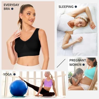 BESTENA Sports Bras for Women, Seamless Comfortable Sleep Bras Wirefree Black Bra with Removable Pads - Image 5