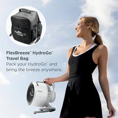 Shark FlexBreeze HydroGo Fan & Travel Bag — Ultra-powerful portable fan with indoor + outdoor evaporative mist. Corded & cordless, White, FA053BRN - Image 3